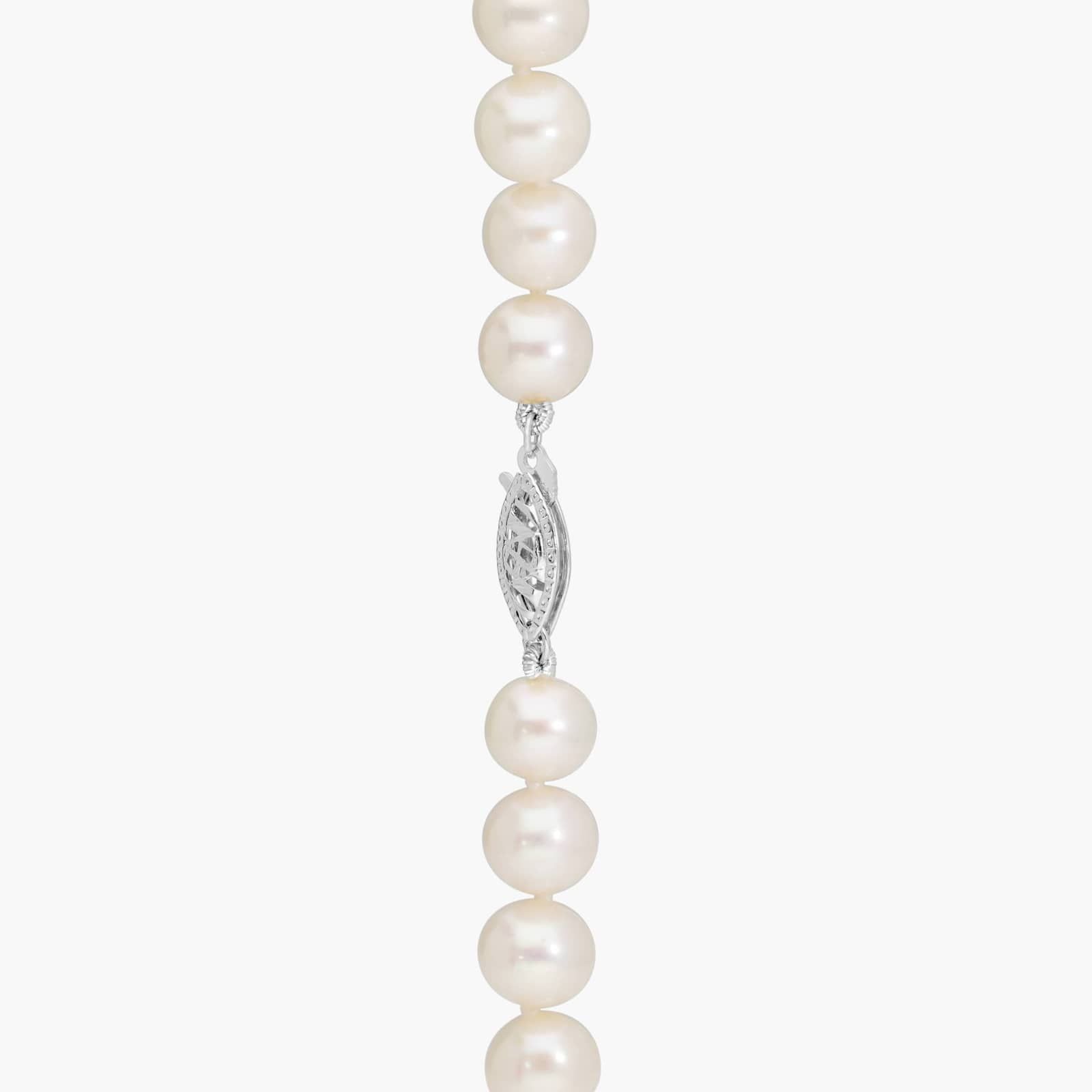Pearl Necklace, Bracelet, Stud Set with Freshwater Pearls in 14K White Gold