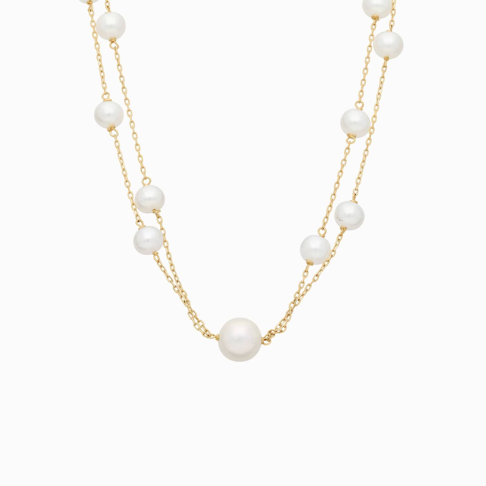 Freshwater Pearl Multi Strand Fashion Necklace in 14K Yellow Gold