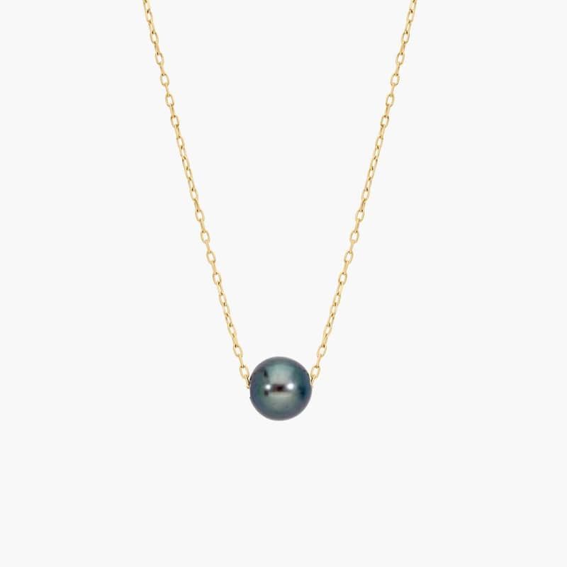 Black Freshwater Pearl Necklace in 14K Yellow Gold