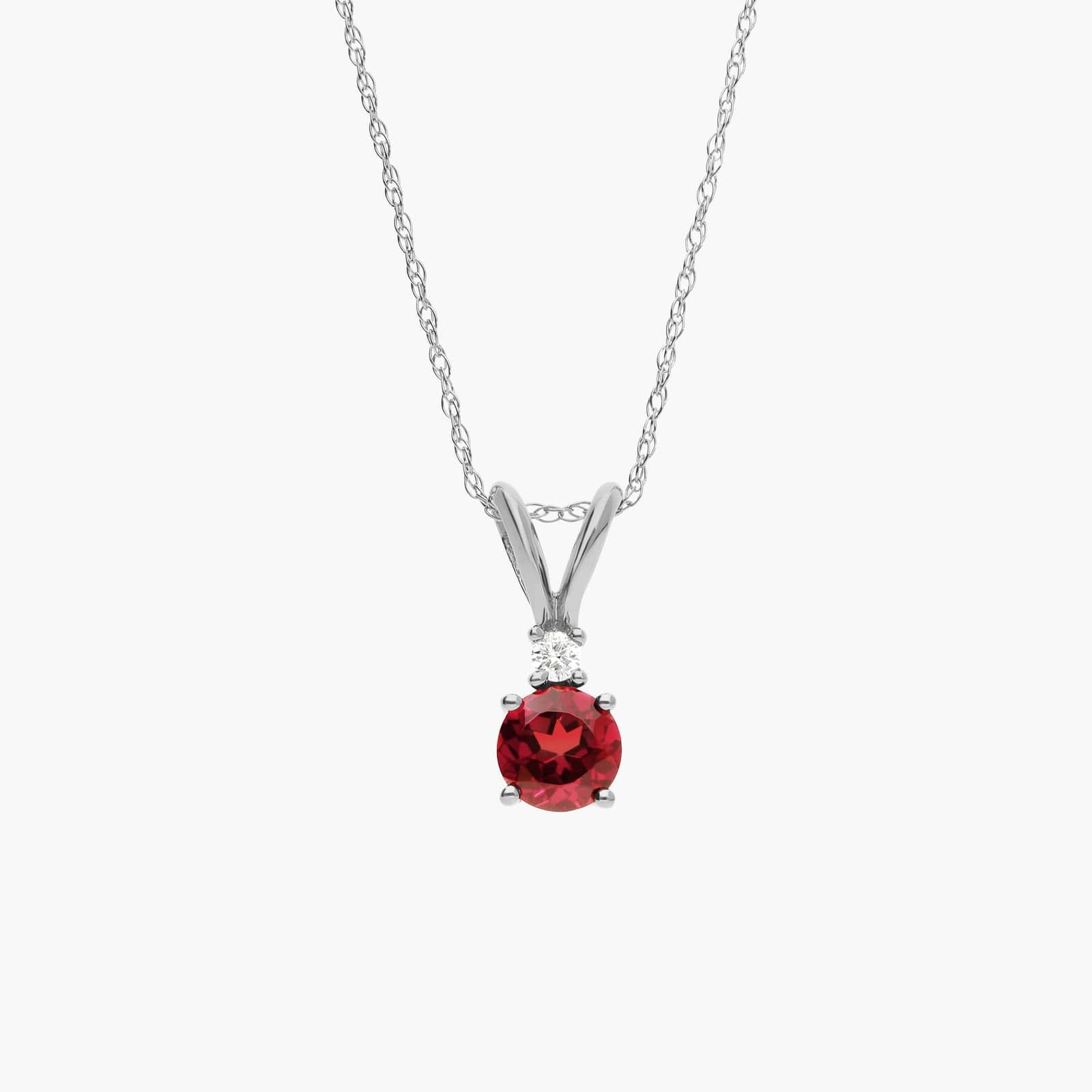 Garnet Pendant Necklace with Diamond Accent in 14K White Gold