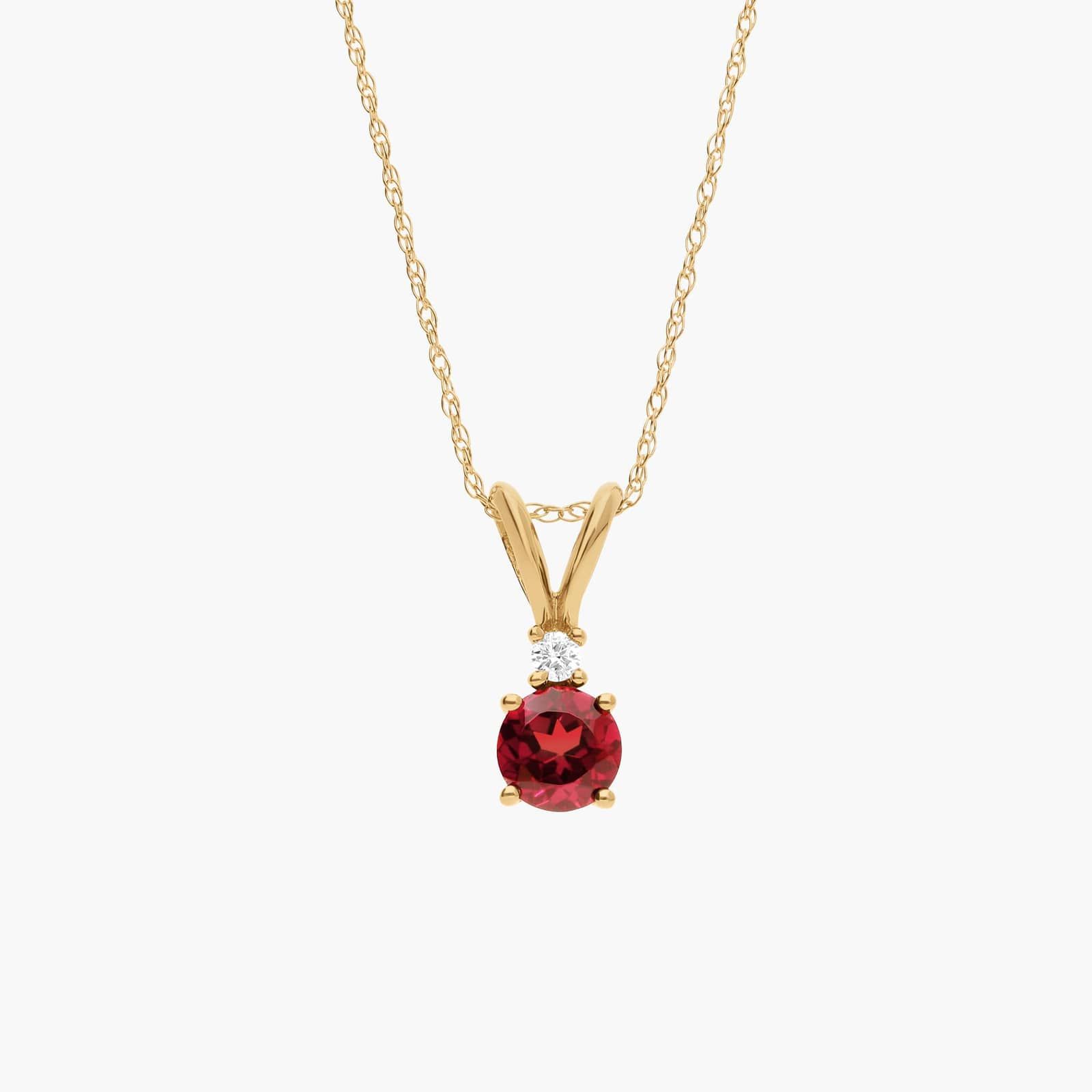 Garnet Pendant Necklace with Diamond Accent in 14K Yellow Gold
