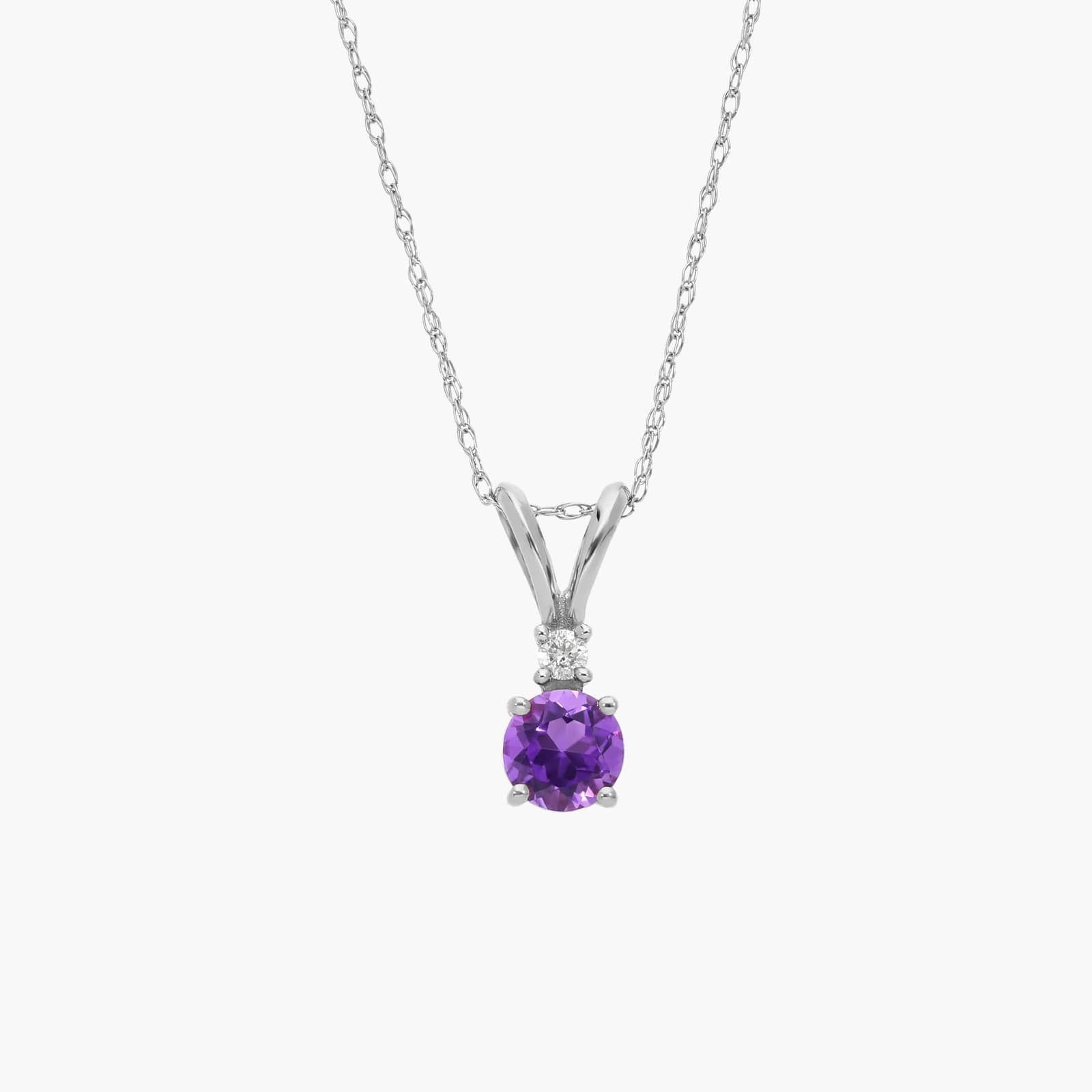 Amethyst Pendant Necklace with Diamond Accent in 14K White Gold