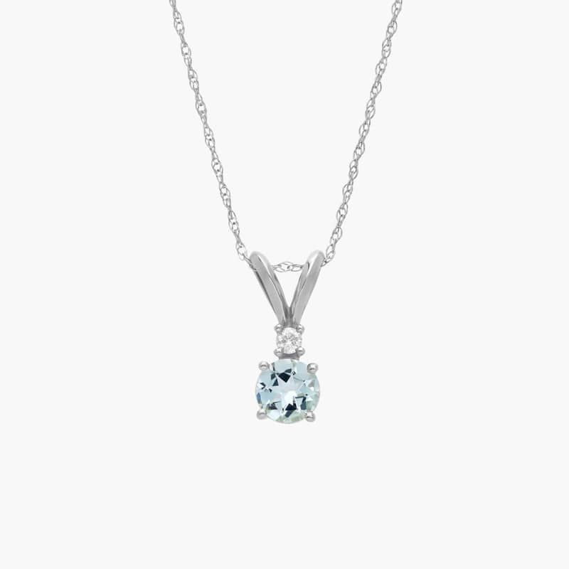 Aquamarine Pendant Necklace with Diamond Accent in 14K White Gold