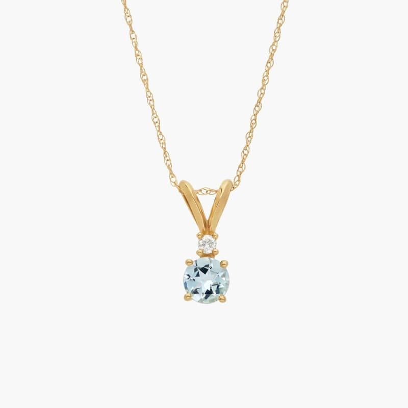Aquamarine Pendant Necklace with Diamond Accent in 14K Yellow Gold