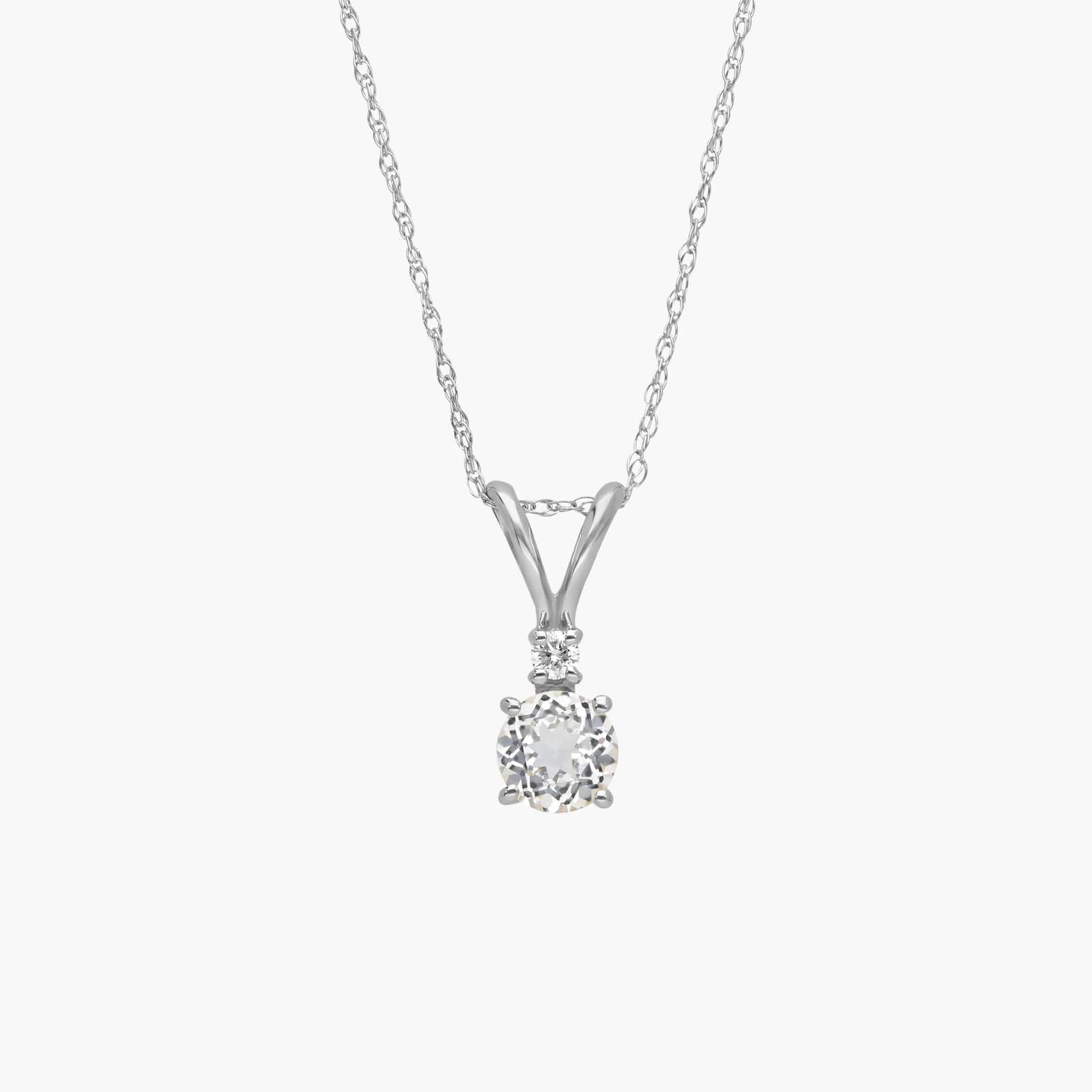 White Topaz Pendant Necklace with Diamond Accent in 14K White Gold