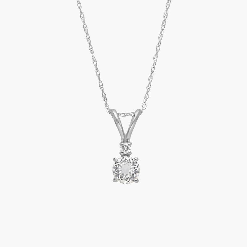 White Topaz Pendant Necklace with Diamond Accent in 14K White Gold