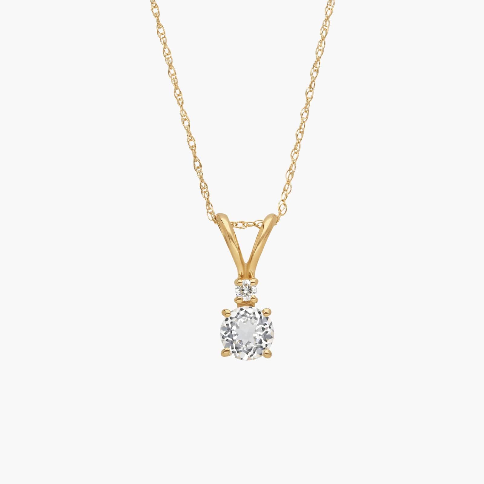 White Topaz Pendant Necklace with Diamond Accent in 14K Yellow Gold