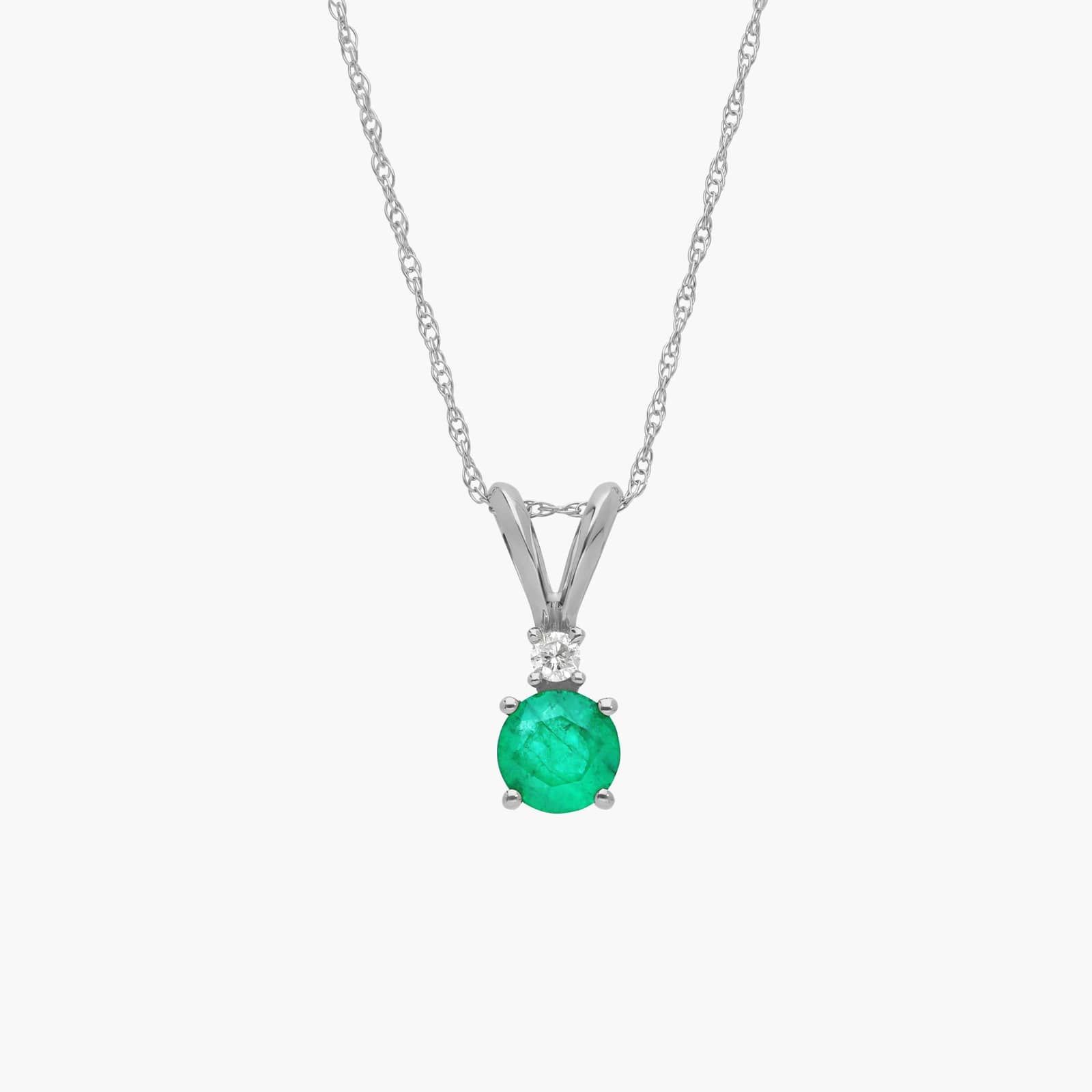 Emerald Pendant Necklace with Diamond Accent in 14K White Gold