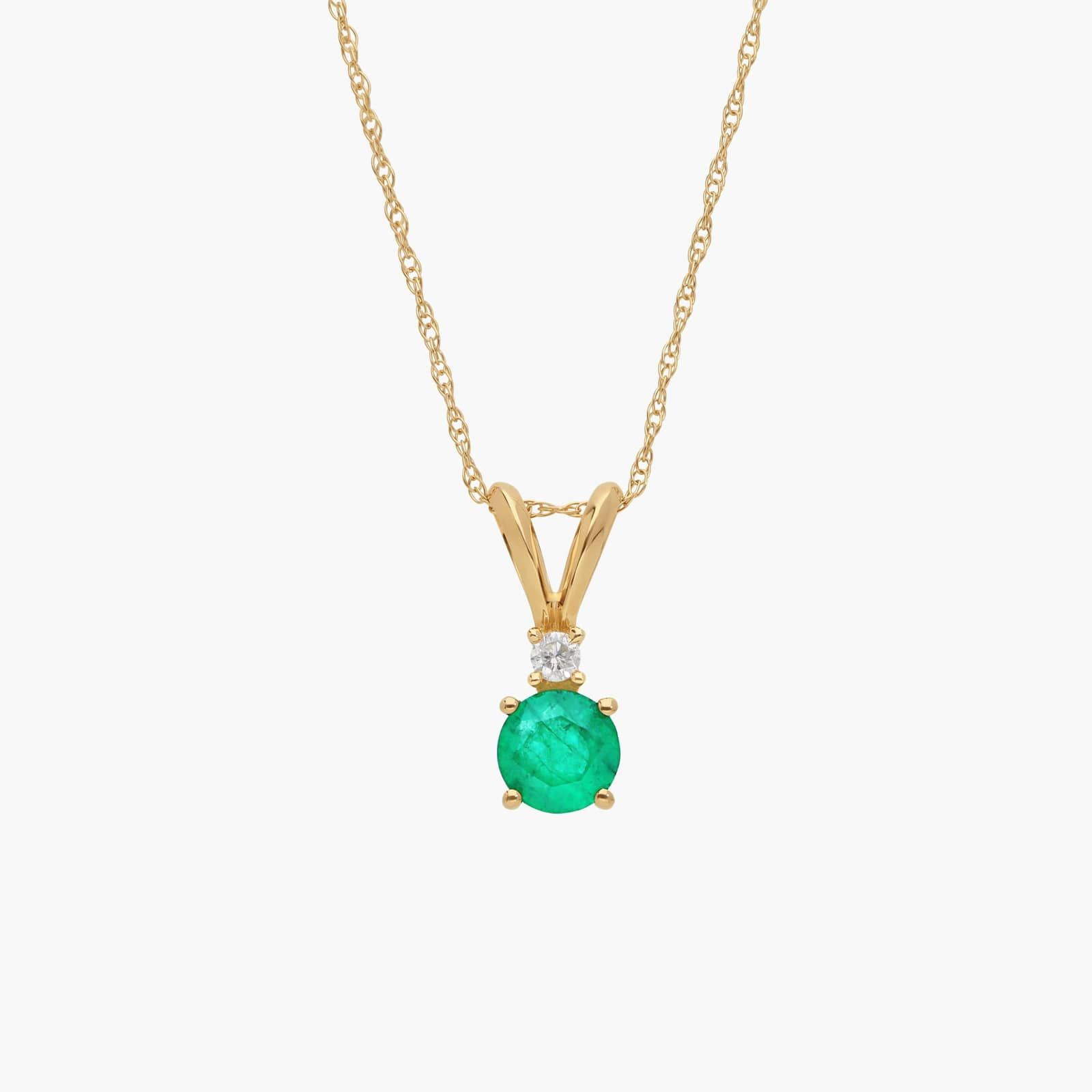 Emerald Pendant Necklace with Diamond Accent in 14K Yellow Gold