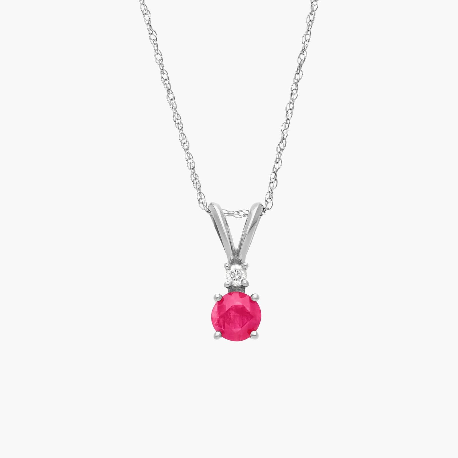 Ruby Pendant Necklace with Diamond Accent in 14K White Gold