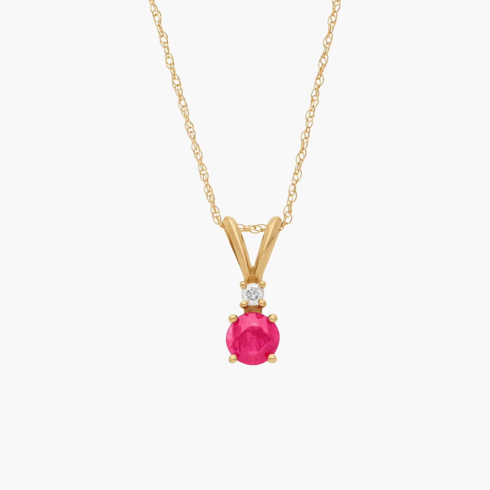 Ruby Pendant Necklace with Diamond Accent in 14K Yellow Gold