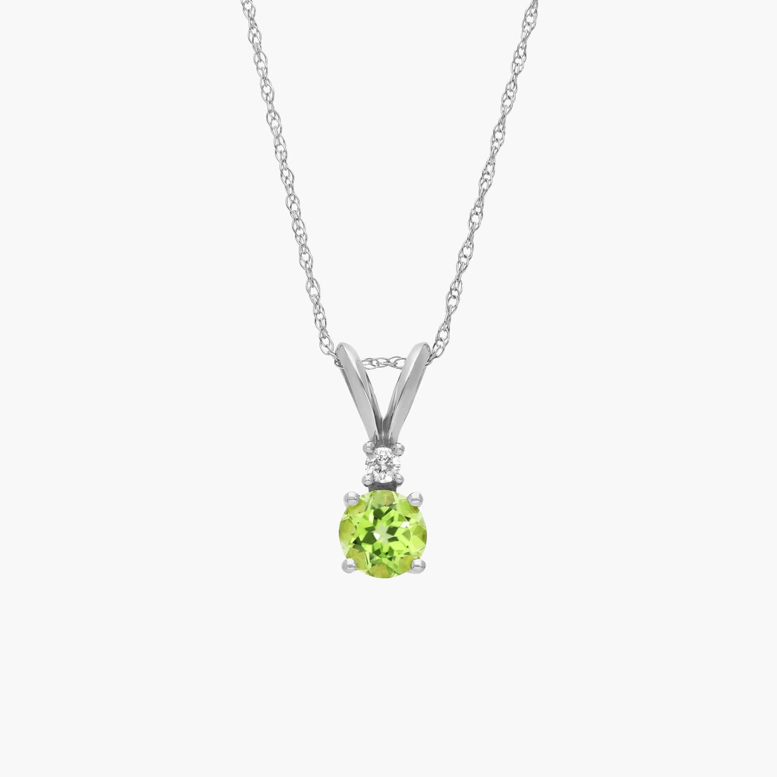 Peridot Pendant Necklace with Diamond Accent in 14K White Gold
