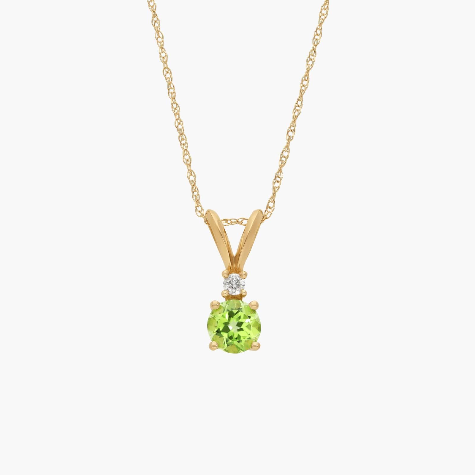 Peridot Pendant Necklace with Diamond Accent in 14K Yellow Gold