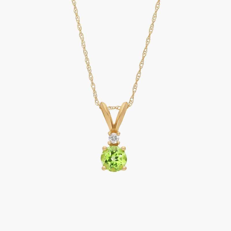 Peridot Pendant Necklace with Diamond Accent in 14K Yellow Gold