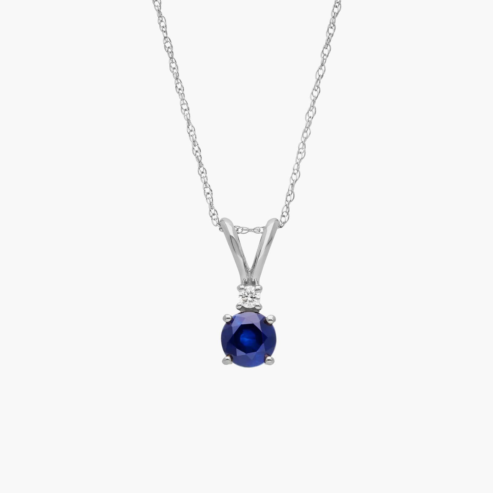 Blue Sapphire Pendant Necklace with Diamond Accent in 14K White Gold
