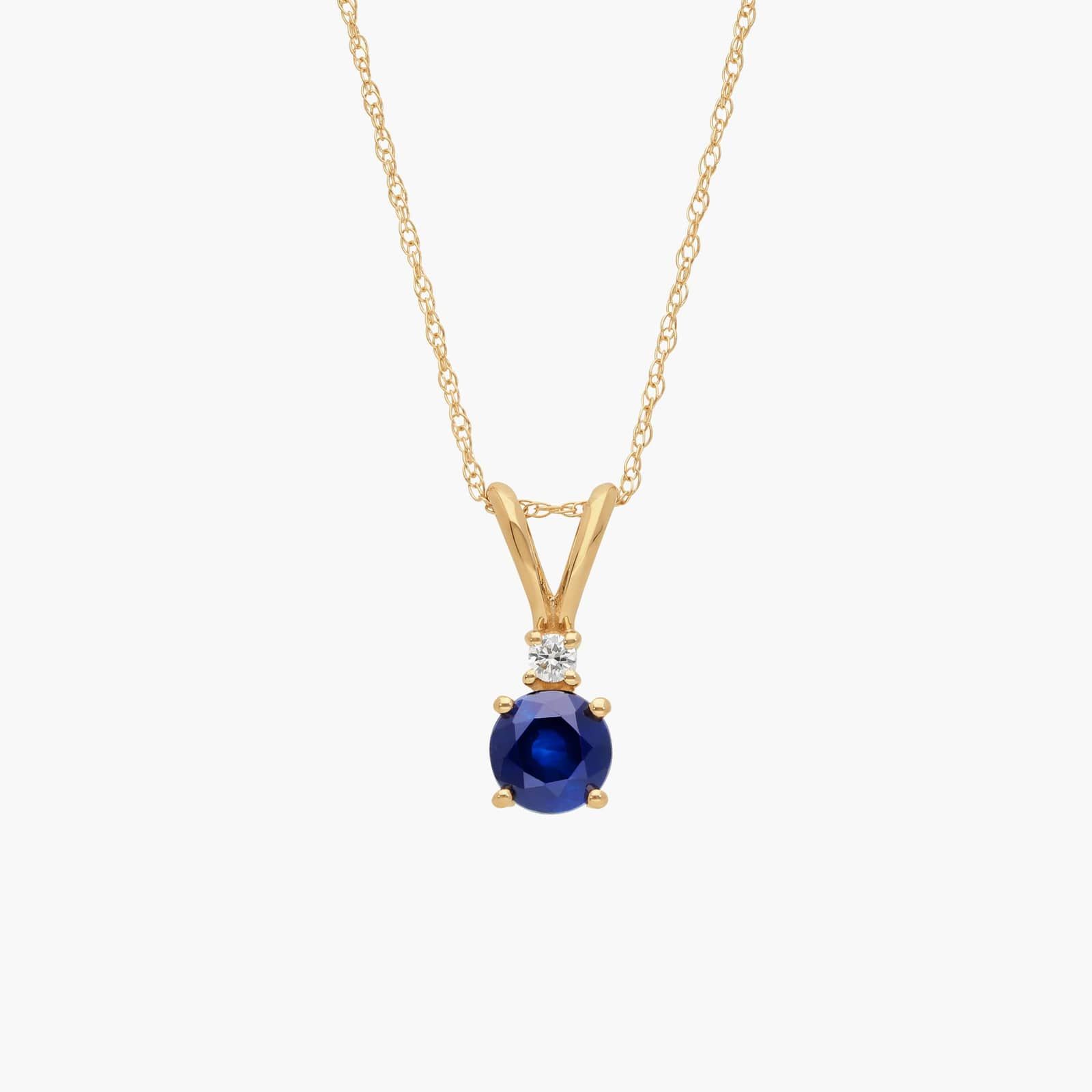 Blue Sapphire Pendant Necklace with Diamond Accent in 14K Yellow Gold