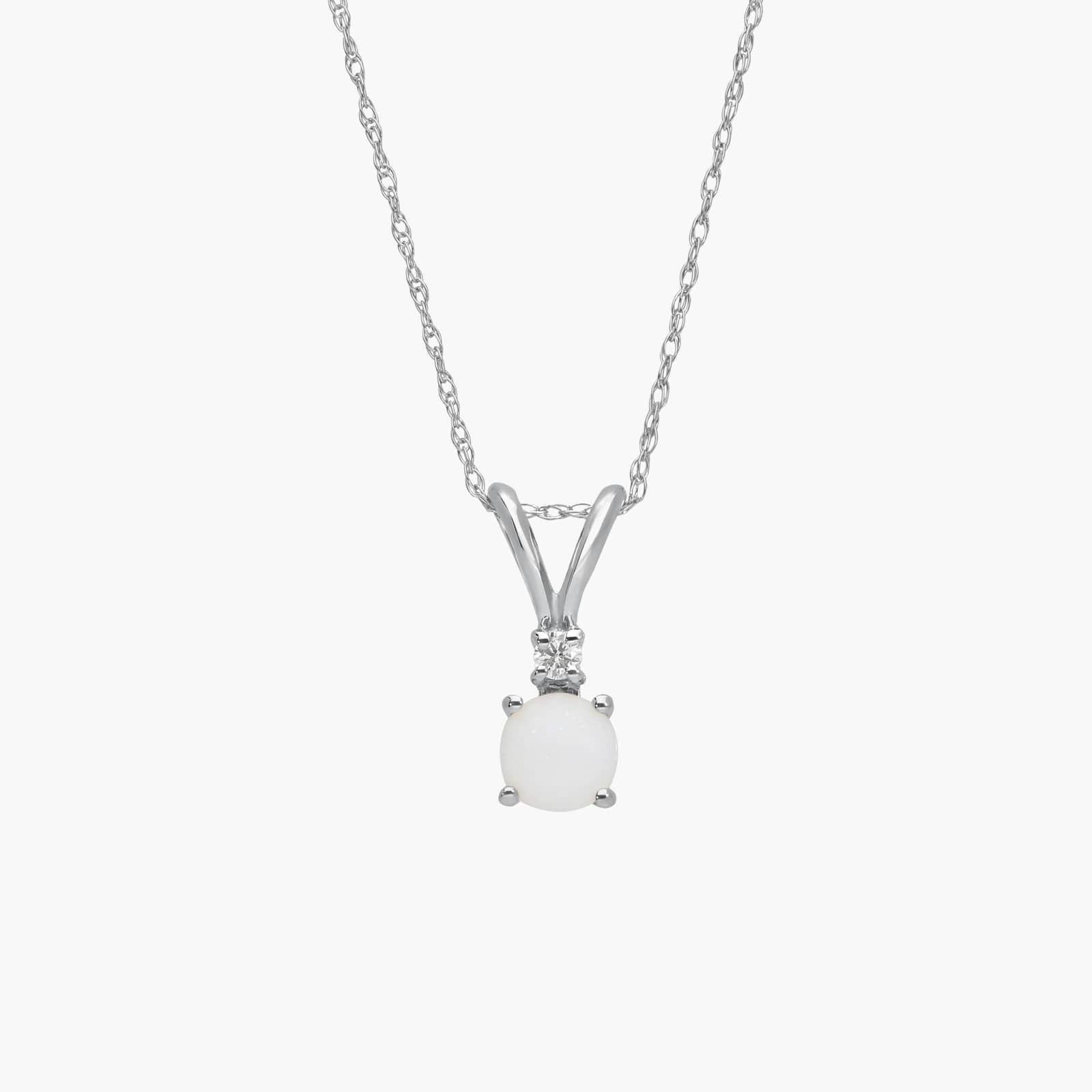 Opal Pendant Necklace with Diamond Accent in 14K White Gold