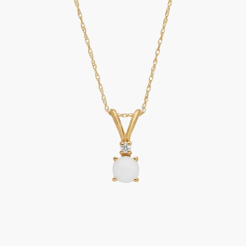 Opal Pendant Necklace with Diamond Accent in 14K Yellow Gold
