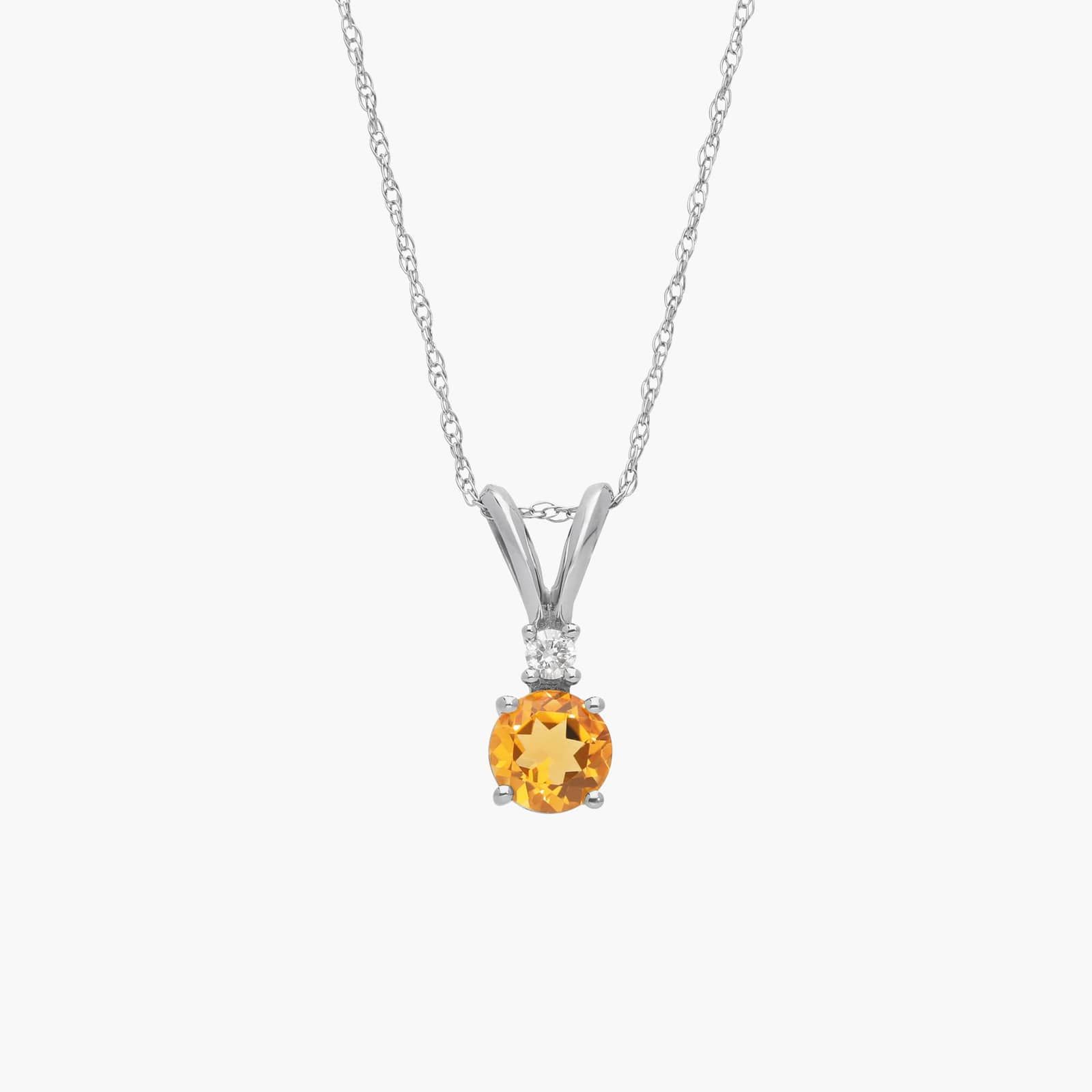 Citrine Pendant Necklace with Diamond Accent in 14K White Gold