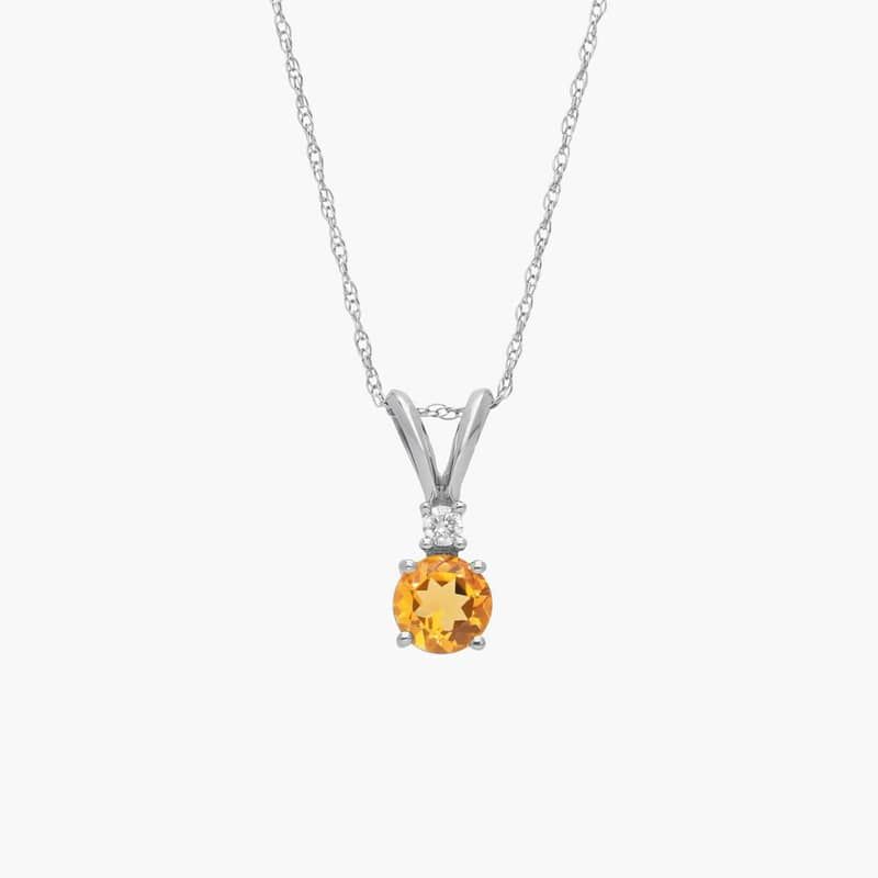 Citrine Pendant Necklace with Diamond Accent in 14K White Gold