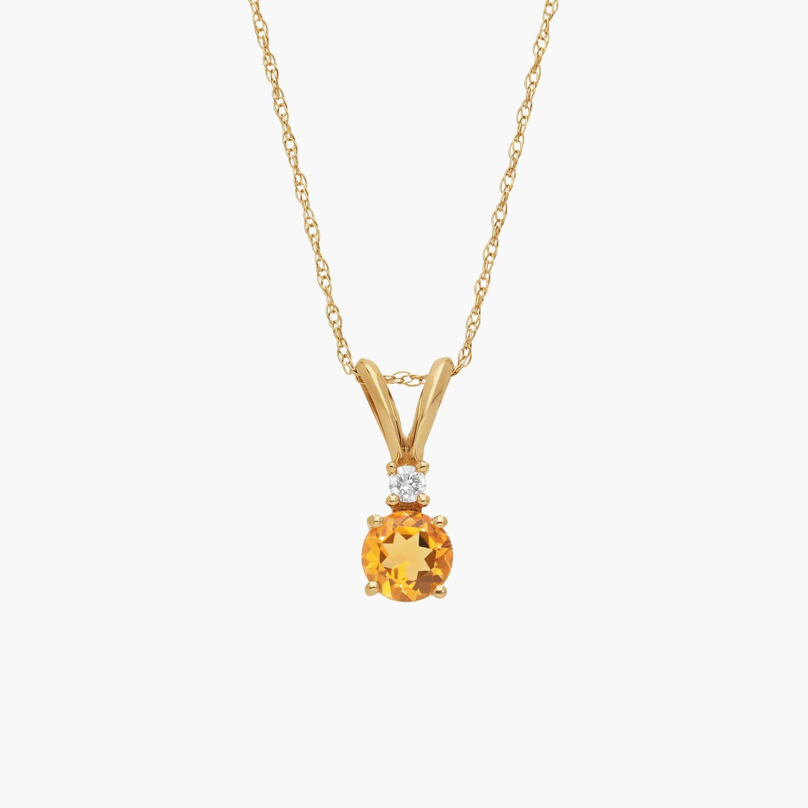 Citrine Pendant Necklace with Diamond Accent in 14K Yellow Gold