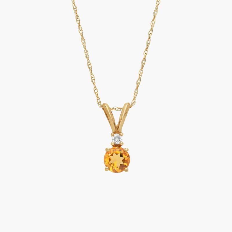 Citrine Pendant Necklace with Diamond Accent in 14K Yellow Gold