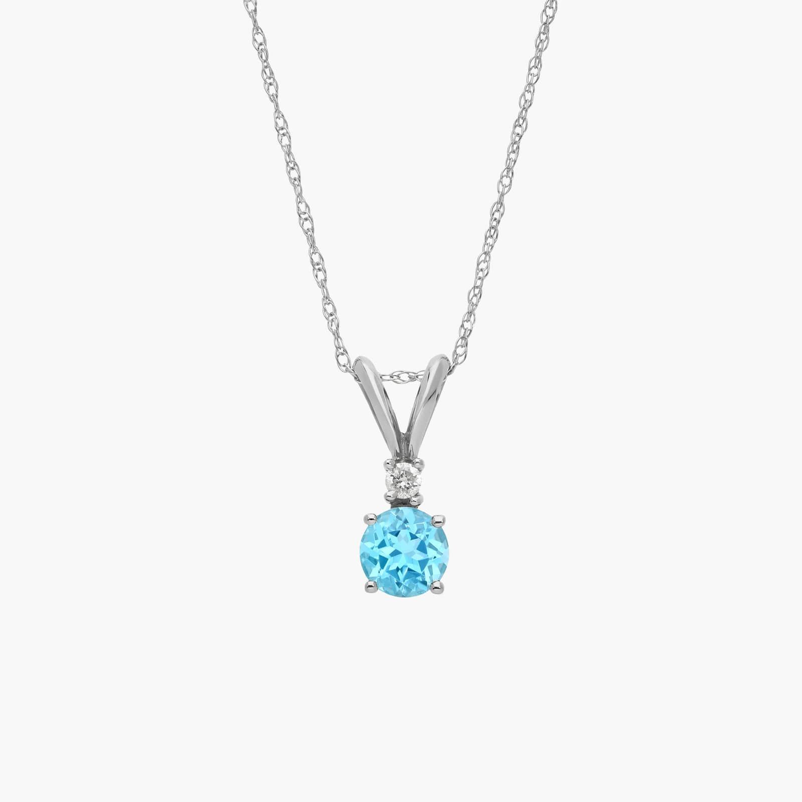 Blue Topaz Pendant Necklace with Diamond Accent in 14K White Gold