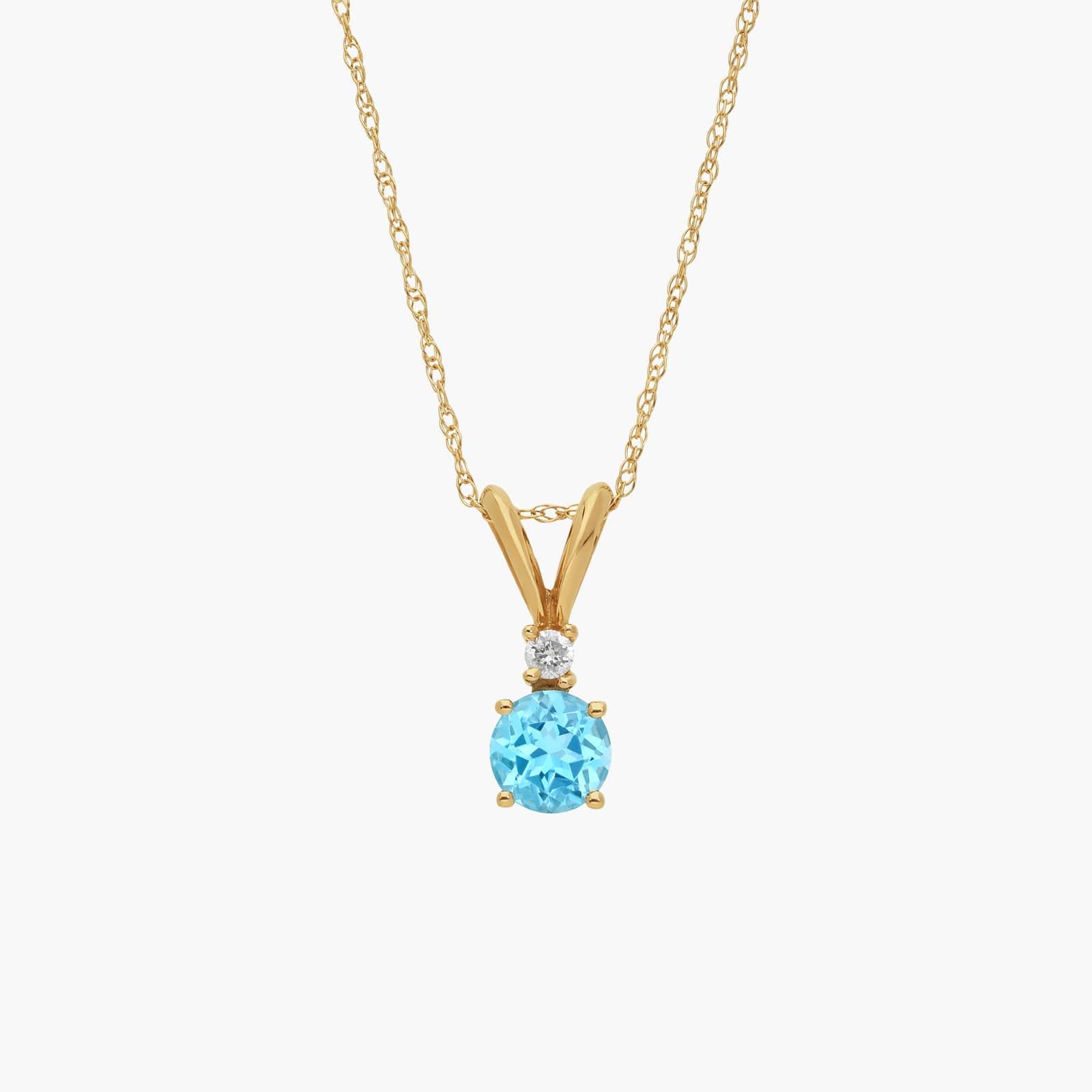 Blue Topaz Pendant Necklace with Diamond Accent in 14K Yellow Gold