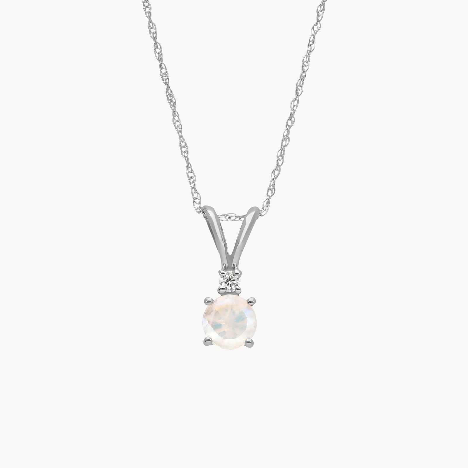 Rainbow Moonstone Pendant Necklace with Diamond Accent in 14K White Gold