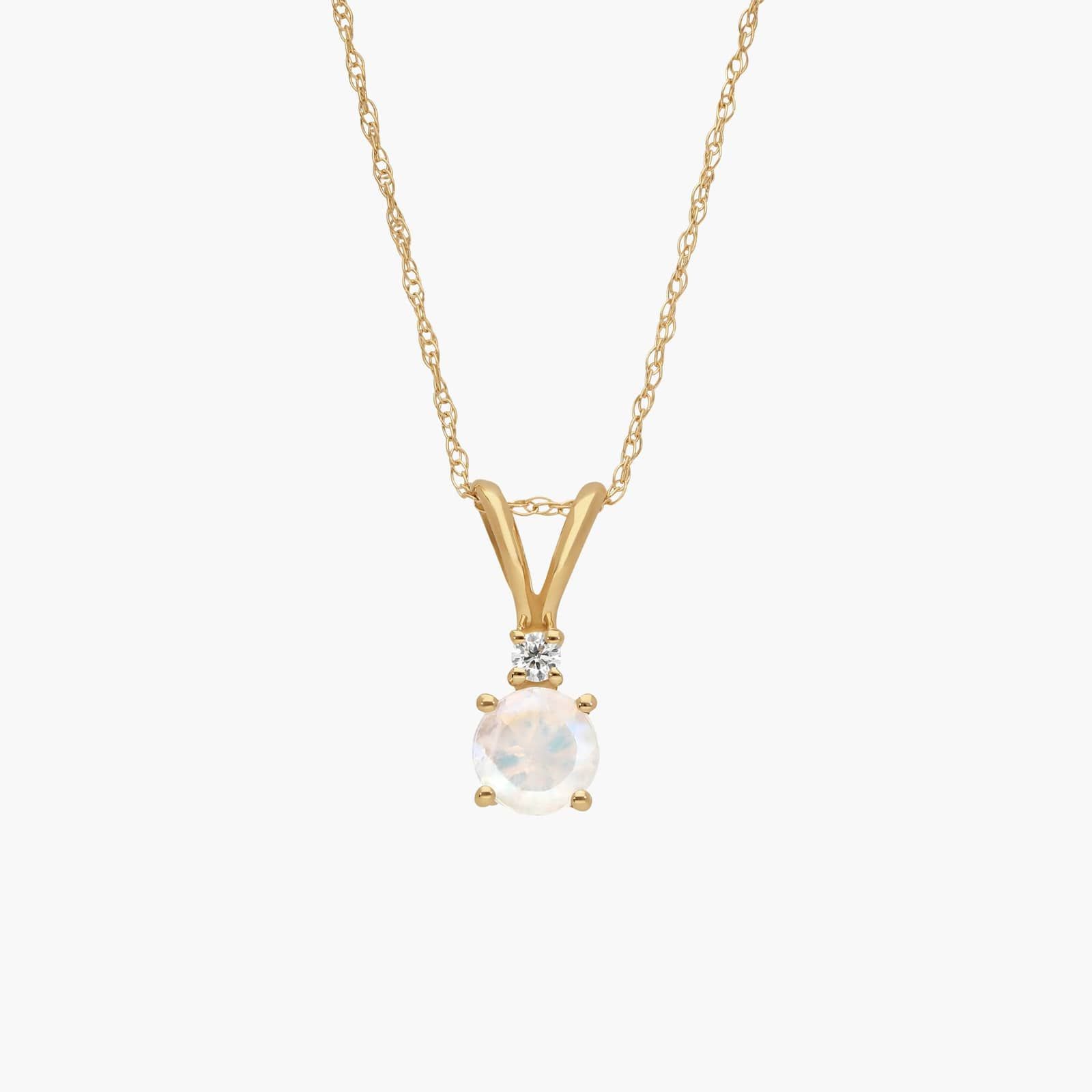 Rainbow Moonstone Pendant Necklace with Diamond Accent in 14K Yellow Gold