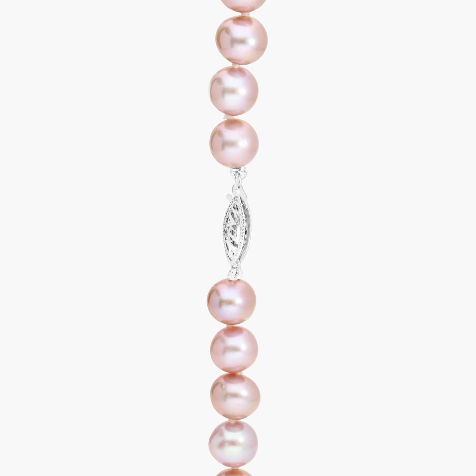 Pearl Necklace, Bracelet, Stud Set with Pink Freshwater Pearls in 14K White Gold