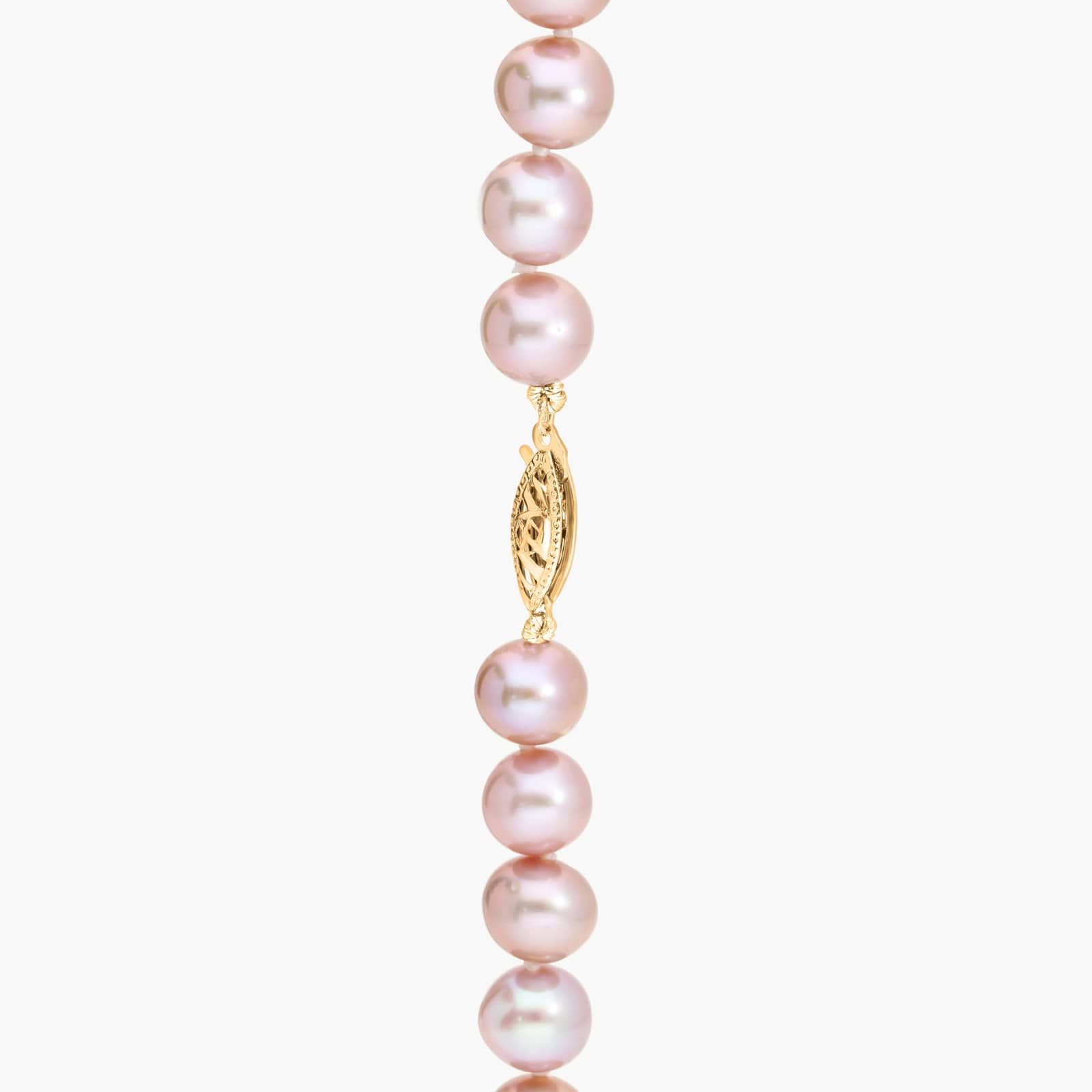 Pearl Necklace, Bracelet, Stud Set with Pink Freshwater Pearls in 14K Yellow Gold