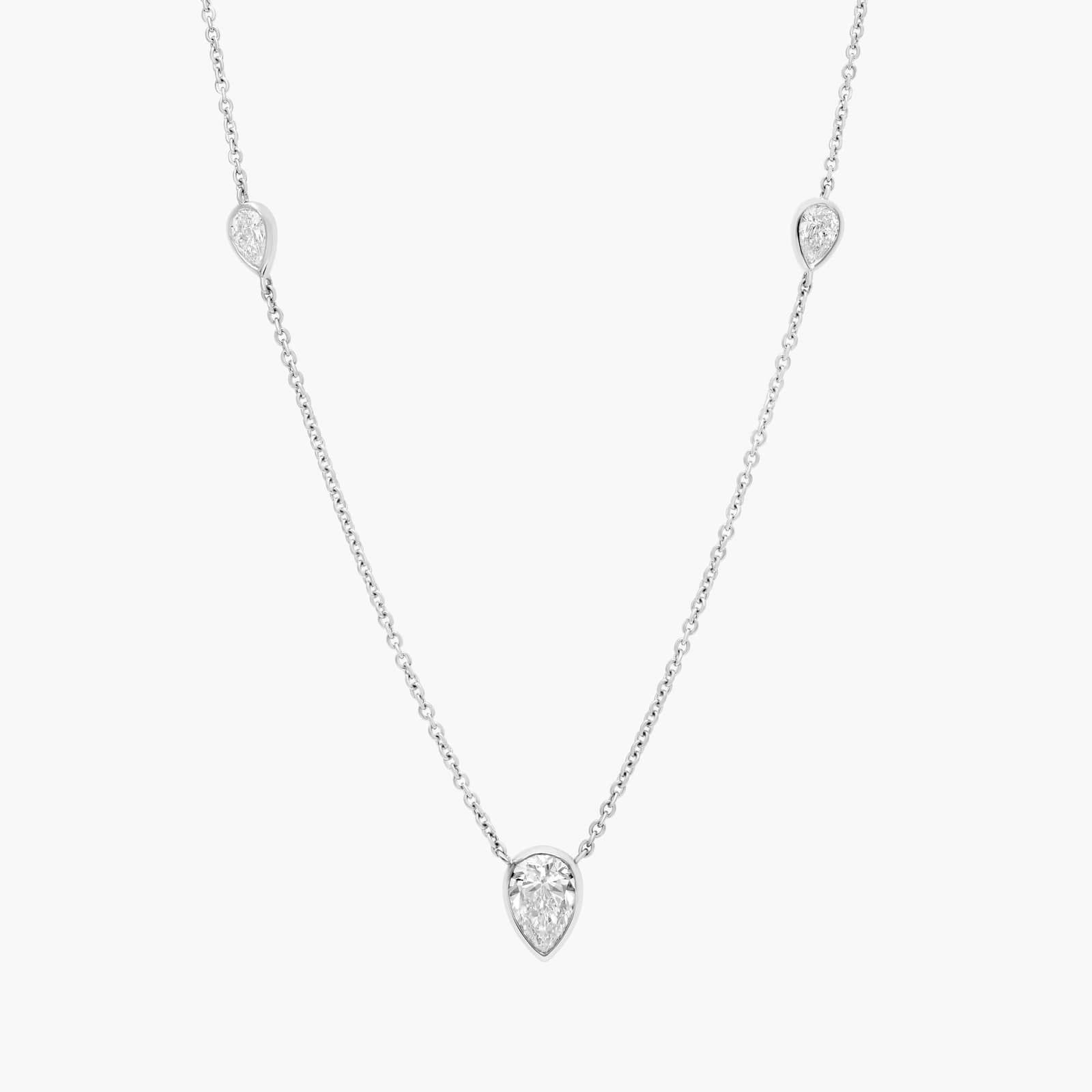 Pear Pendant with Diamond Station Necklace with 2 CTW Pear Shaped Lab-Grown Diamonds in 14K White Gold Bezel Setting