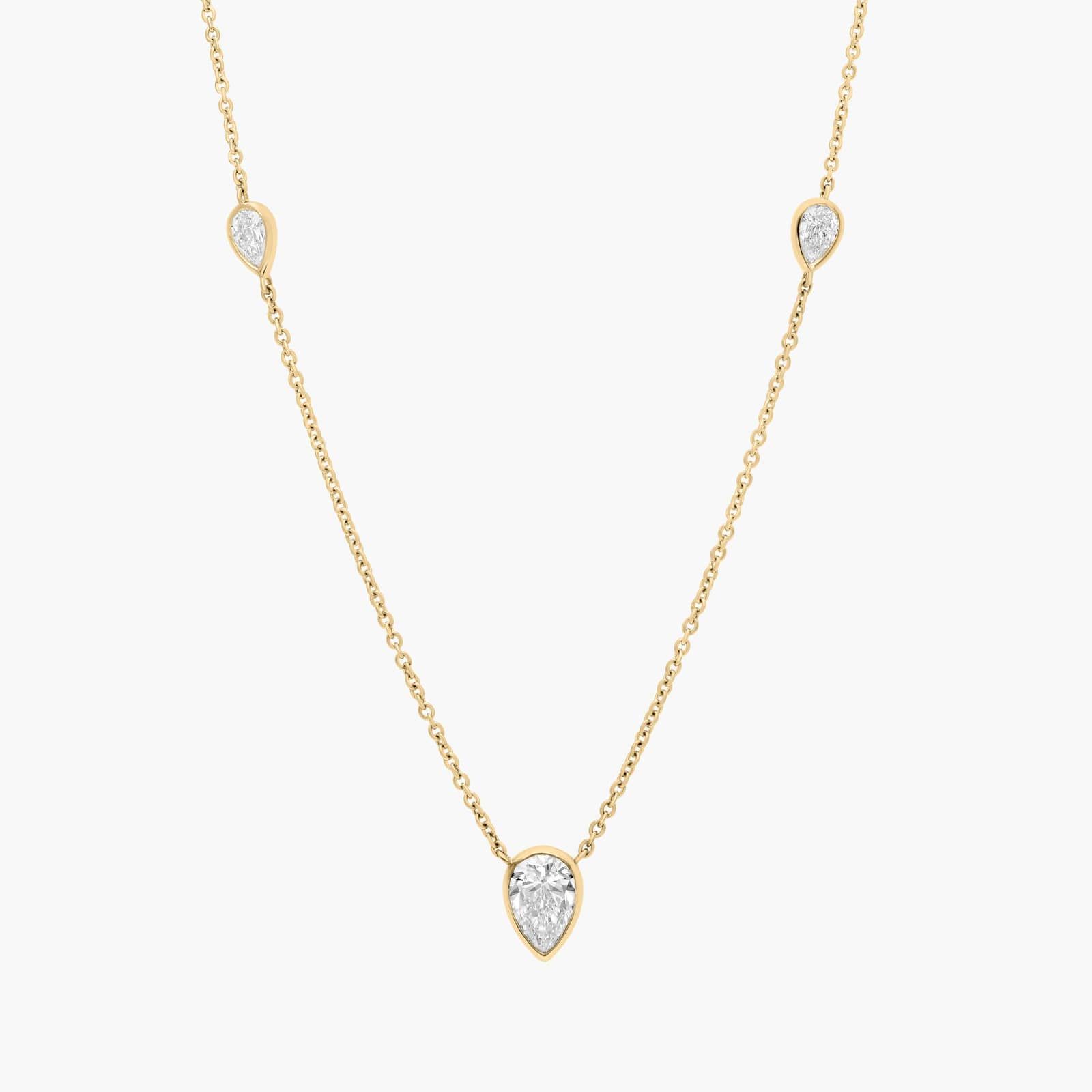 Pear Pendant with Diamond Stations Necklace with 2 CTW Pear Shaped Lab-Grown Diamonds in 14K Yellow Gold Bezel Setting