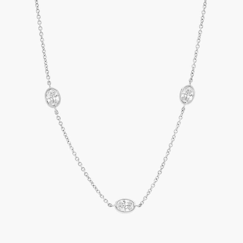 Oval Cut Diamond Station Necklace with 2.25 CTW Oval Cut Lab-Grown Diamonds in 14K White Gold Bezel Setting