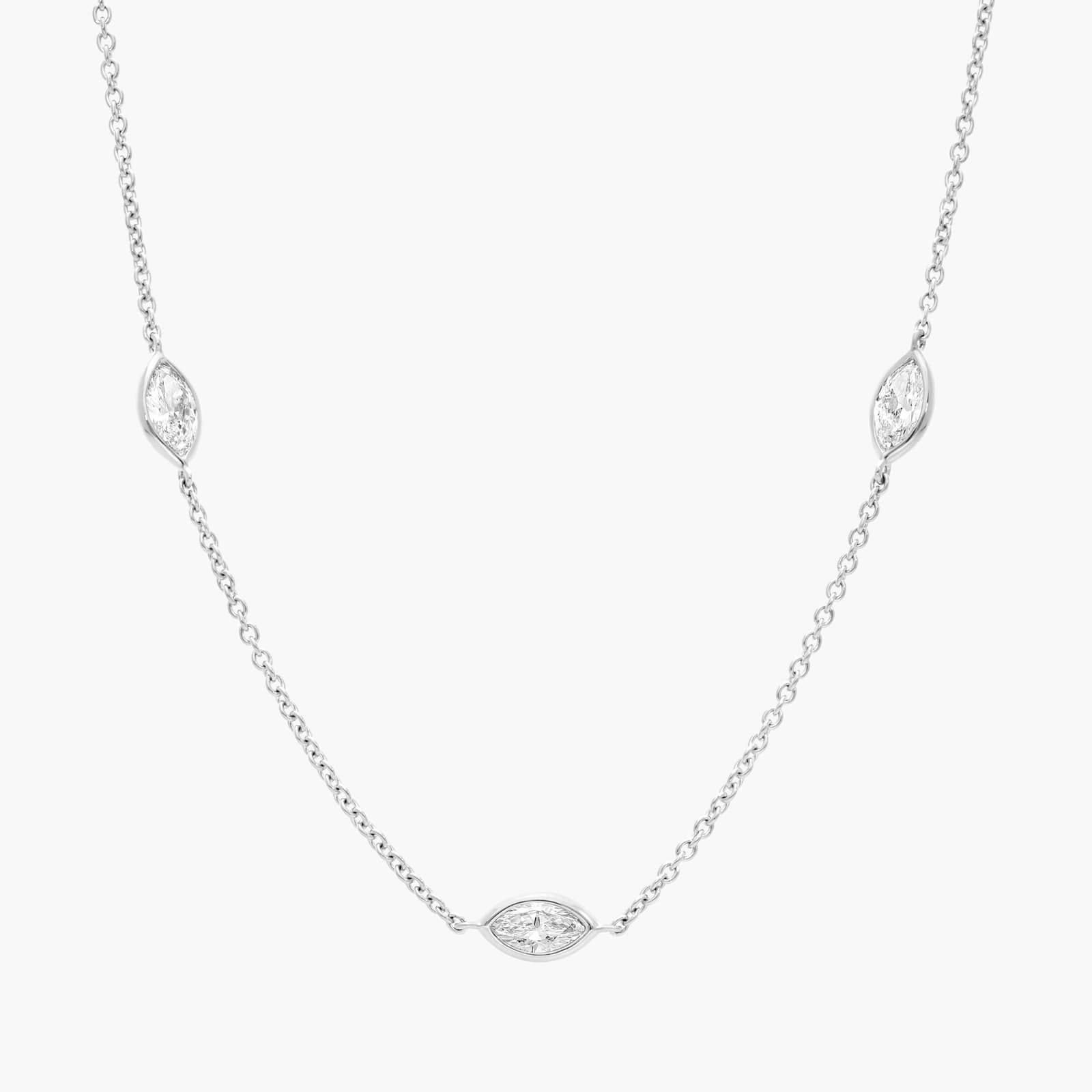 Marquise Cut Diamond Station Necklace with 2.25 CTW Marquise Cut Lab-Grown Diamonds in 14K White Gold Bezel Setting