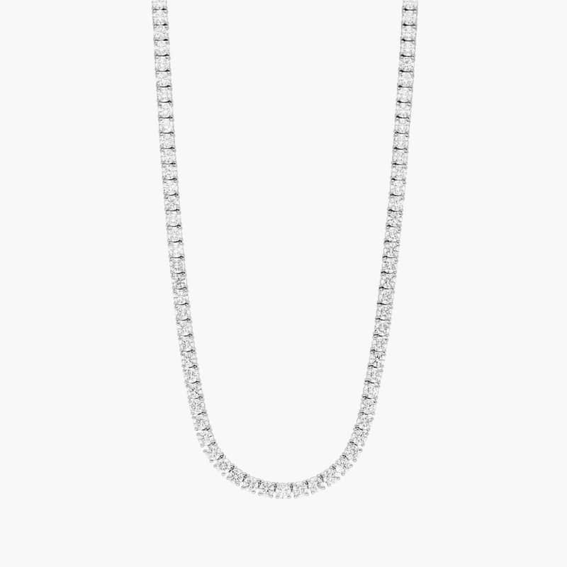 Diamond Tennis Necklace with 11 CTW Round Cut Diamonds in 14K White Gold