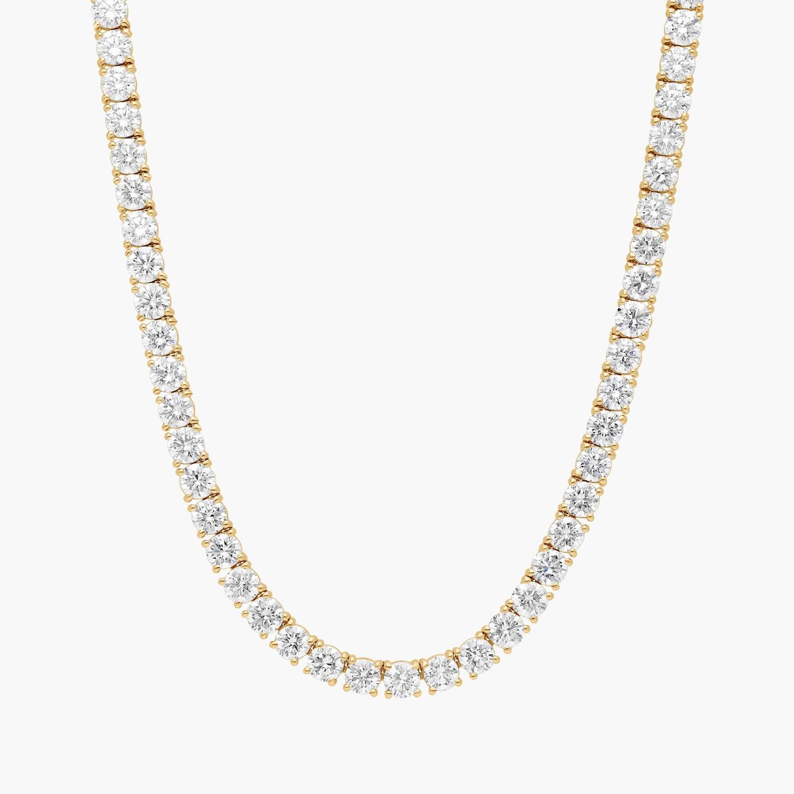 Diamond Tennis Necklace with 22 CTW Round Cut Lab-Grown Diamonds in 14K Yellow Gold