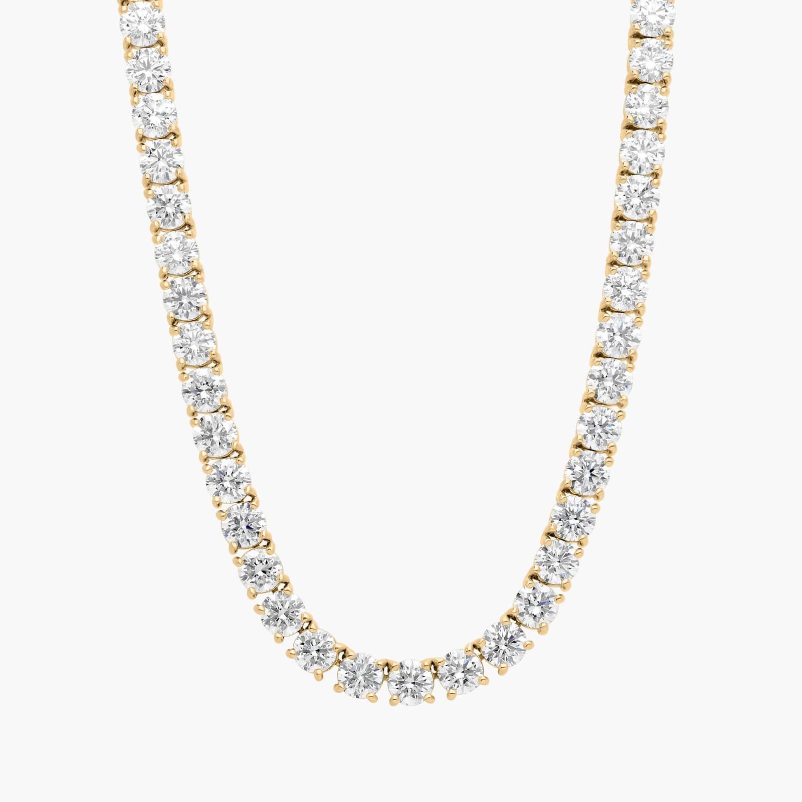 Diamond Tennis Necklace with 30 CTW Round Cut Lab-Grown Diamonds in 14K Yellow Gold