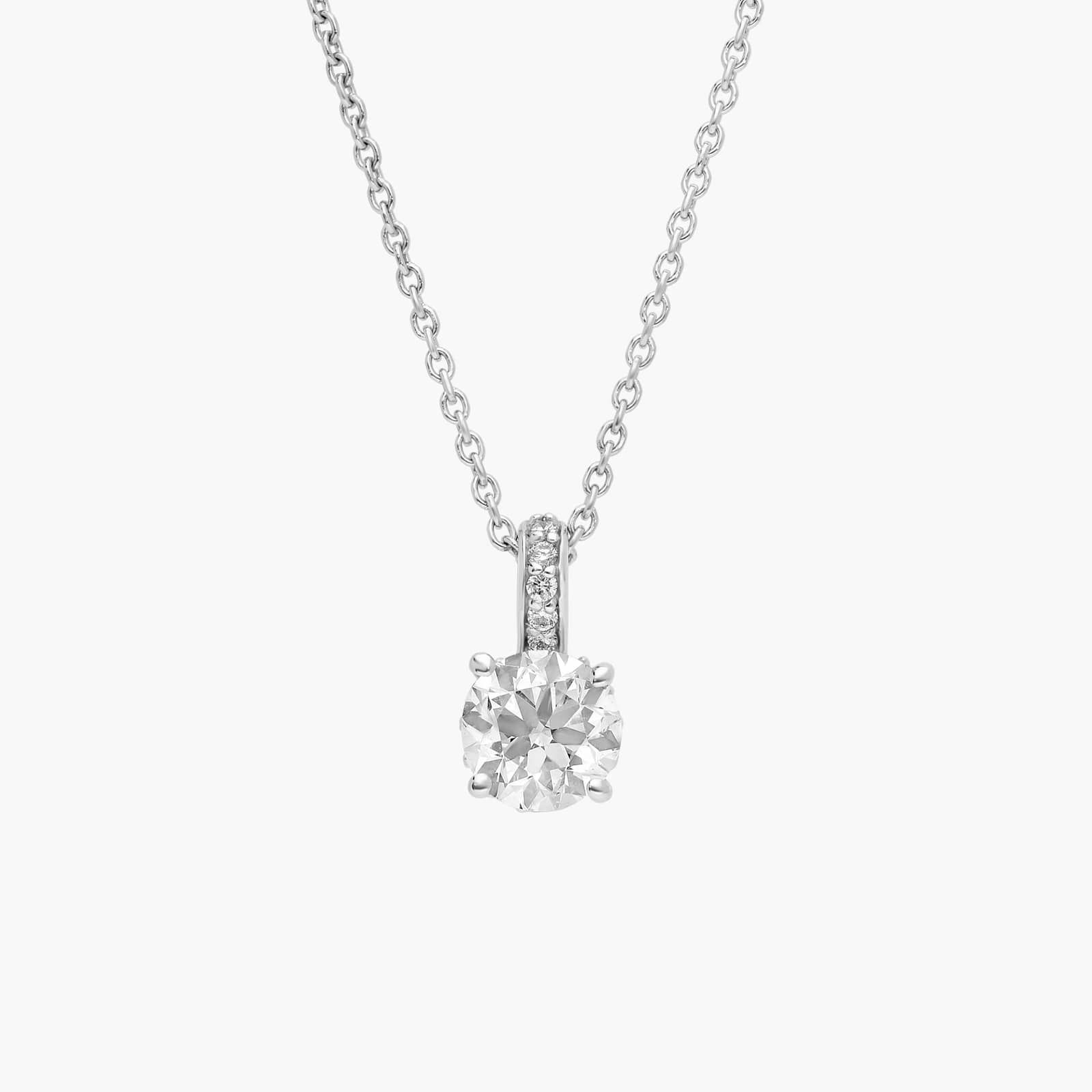 1 CTW Round Cut Diamond Pendant Necklace with Diamond Bale in 14K White Gold