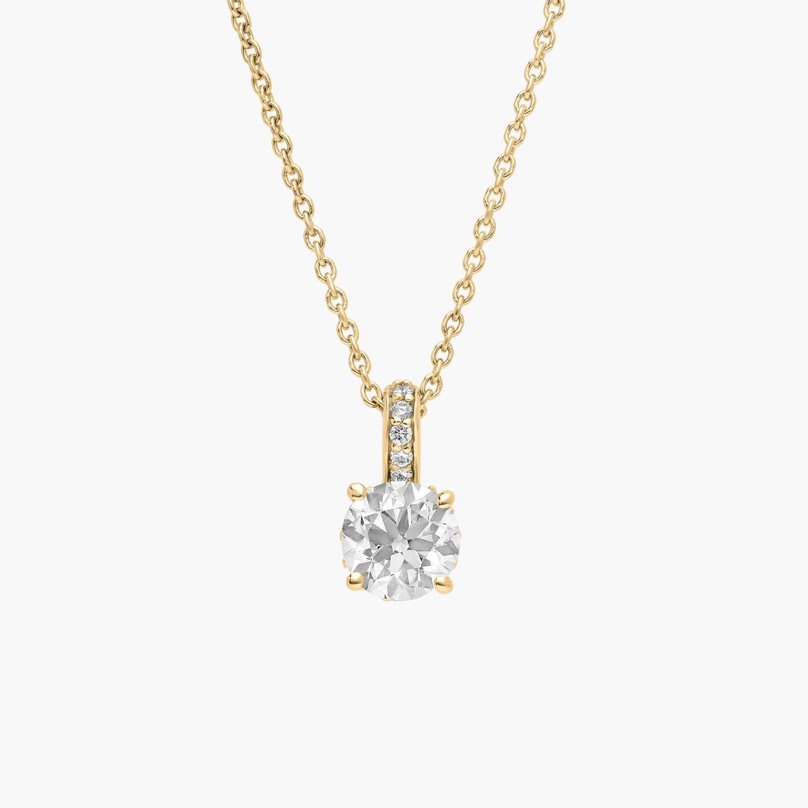 1 CTW Round Cut Diamond Pendant Necklace with Diamond Bale in 14K Yellow Gold