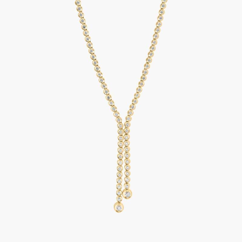 Diamond Lariat Necklace with 1.5 CTW Round Cut Diamonds in 14K Yellow Gold