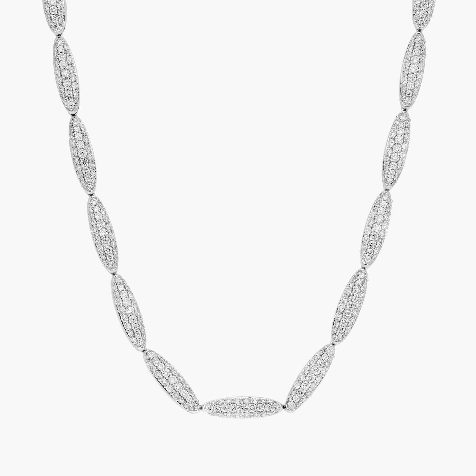 Elongated Link Pavé Fashion Necklace with 3 CTW Round Cut Lab-Grown Diamonds in 14K White Gold
