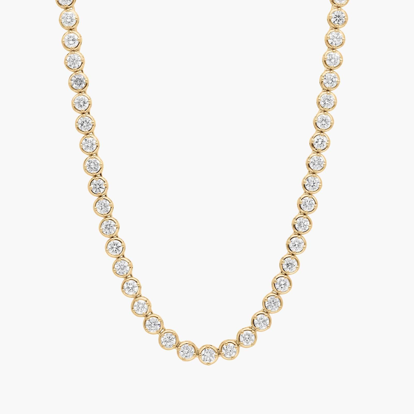 Diamond Tennis Necklace with 10 CTW Round Cut Lab-Grown Diamonds in 14K Yellow Gold