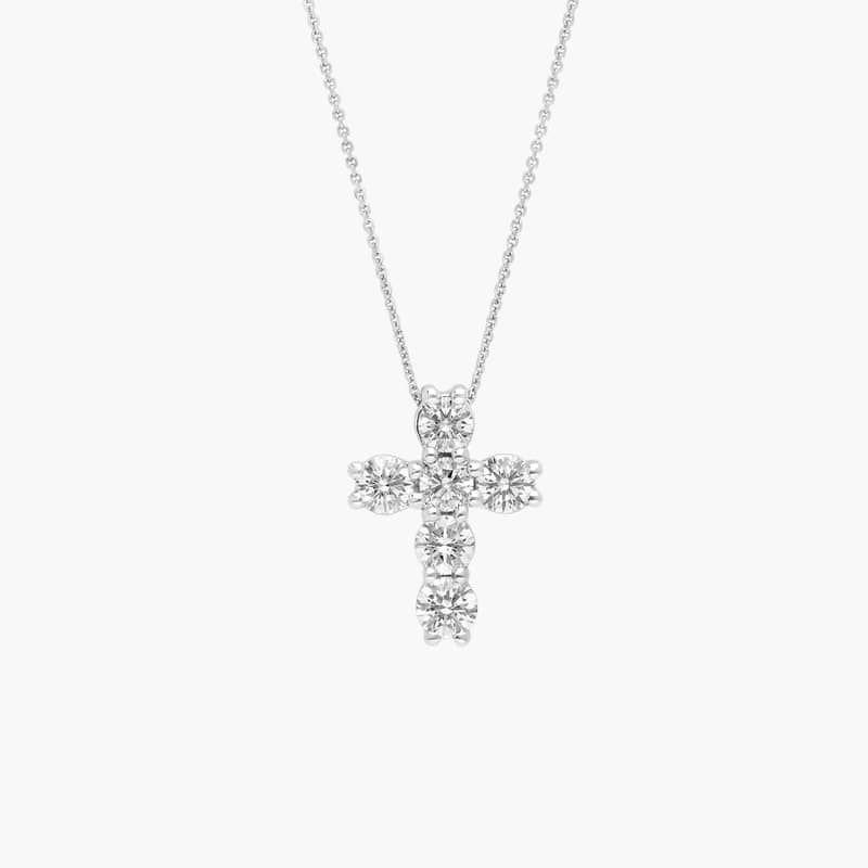 Diamond Cross Necklace with 1 CTW Round Cut Lab-Grown Diamonds in 14K White Gold