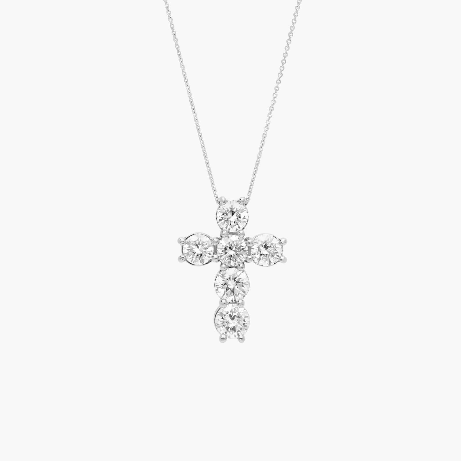 Diamond Cross Necklace with 3 CTW Round Cut Lab-Grown Diamonds in 14K White Gold