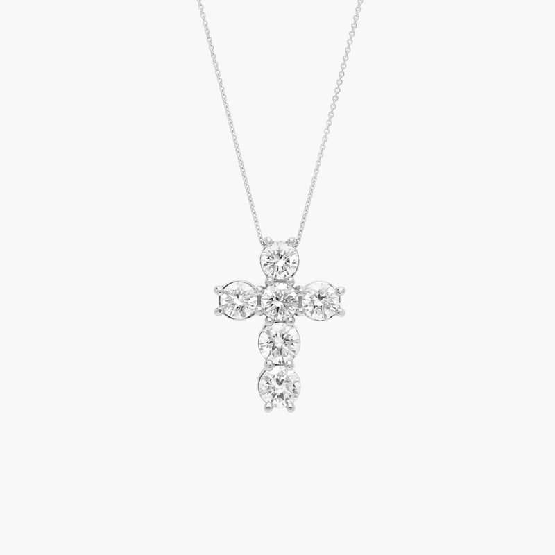 Diamond Cross Necklace with 3 CTW Round Cut Lab-Grown Diamonds in 14K White Gold