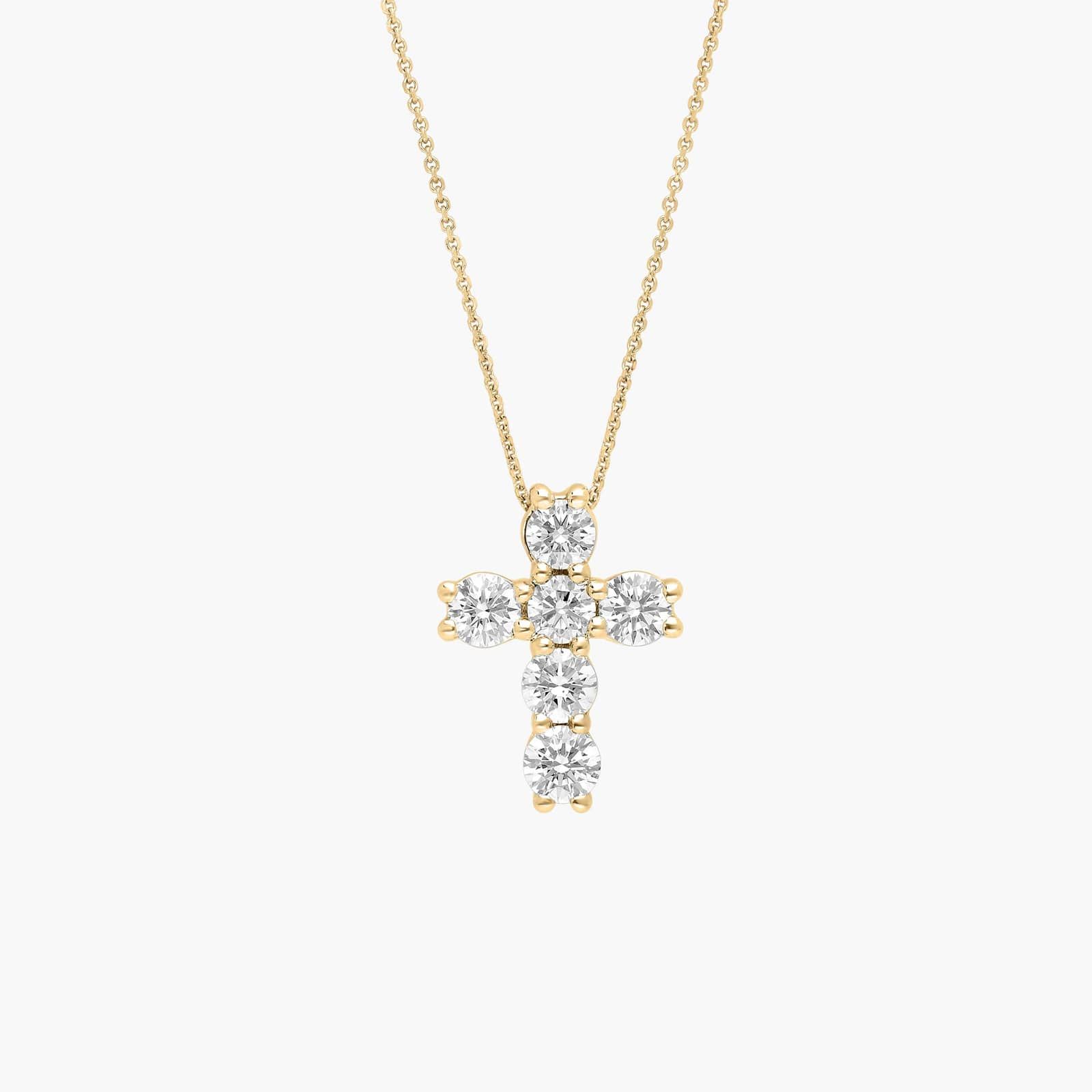 Diamond Cross Necklace with 1 CTW Round Cut Lab-Grown Diamonds in 14K Yellow Gold