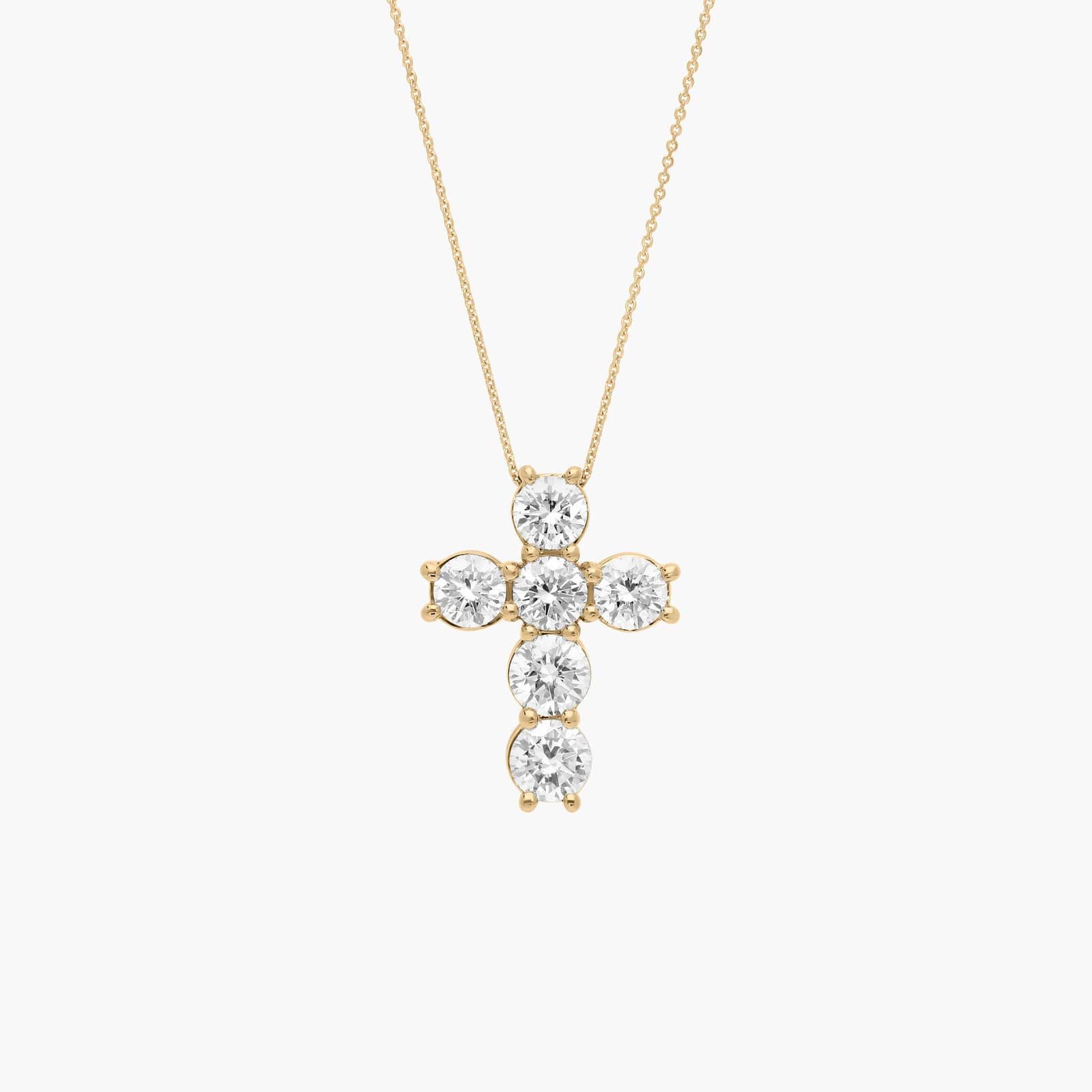 Diamond Cross Necklace with 3 CTW Round Cut Lab-Grown Diamonds in 14K Yellow Gold