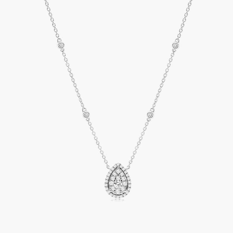 Pear Halo Cluster Diamond Necklace In 14K White Gold